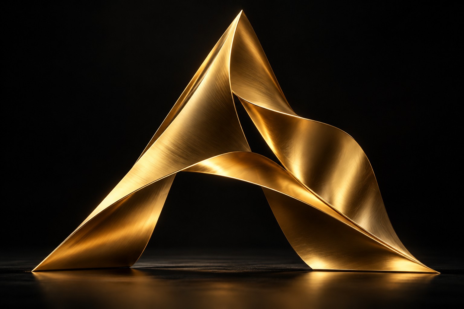 Escultura abstrata dourada que representa a identidade visual da ADVEXA