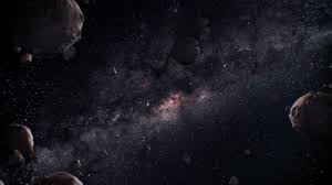 Fundo espacial com estrelas, nebulosa e asteroides